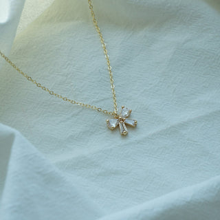 Pear & Baguette Cut Diamond Bow Necklace Gift for Her