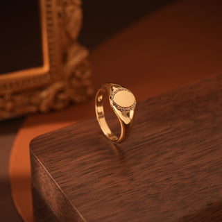 14K Gold Plating Oval Signet Ring Christmas Gift for Women