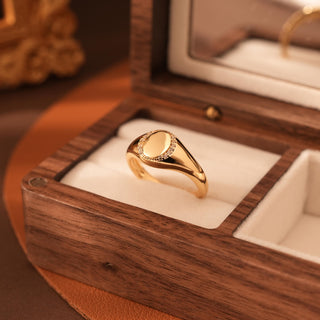 Anillo con sello ovalado chapado en oro de 14 quilates, regalo de Navidad para mujer