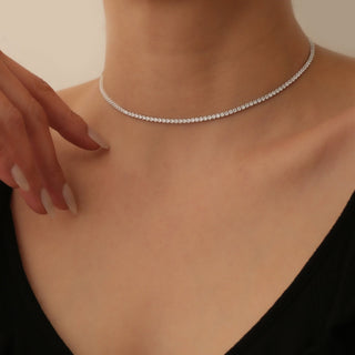 Collar de tenis con moissanita y diamantes de talla redonda para mujer