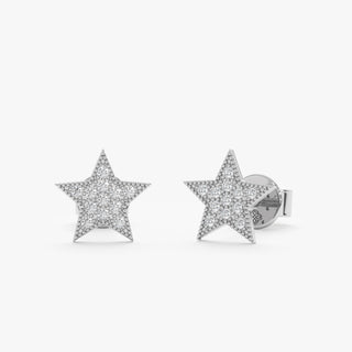 0.2CT Round Star Shaped Moissanite Diamond Stud  Earrings In Solid Gold