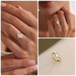 Anillo de compromiso con halo de diamantes de moissanita de talla ovalada de 1,0 CT a 2,0 CT