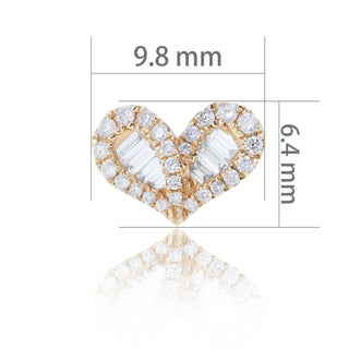 Round & Baguette Diamond Heart Studs Earrings for Women