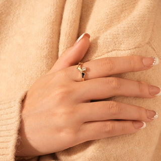 Bague en or irrégulière avec diamants taille ronde et vagues, cadeau pour elle