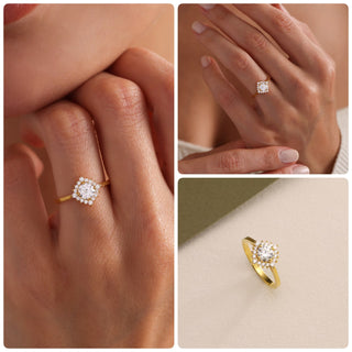 Anillo de compromiso con diamantes en racimo de moissanita de talla redonda de 1,0 CT a 2,0 CT