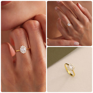 Anillo de compromiso con halo floral de moissanita de corte ovalado de 1,0 CT a 2,0 CT