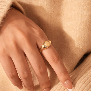 Anillo con sello ovalado chapado en oro de 14 quilates, regalo de Navidad para mujer