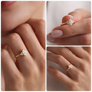 Anillo de compromiso con diamantes en racimo de moissanita de talla marquesa de 1,0 CT a 2,0 CT