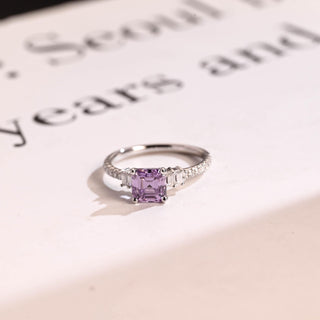 Bague de fiançailles en grappe de diamants en moissanite taille Asscher violette de 1,0 à 2,0 ct