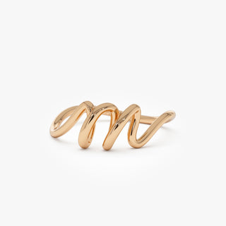 14K Gold Wire Handwriting Initial Ring for Personal Gift