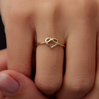 18K Solid Gold Heart Knot Ring for Valentine's Gift