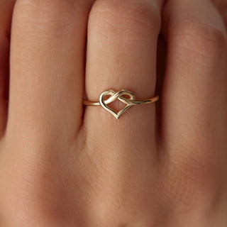 18K Solid Gold Heart Knot Ring for Valentine's Gift