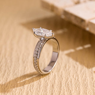 Anillo de compromiso pavé exclusivo con diamantes de moissanita de talla marquesa de 1,0 CT a 2,0 CT