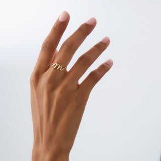 14K Gold Wire Handwriting Initial Ring for Personal Gift