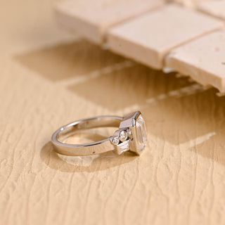 Anillo de compromiso con diamantes de moissanita de talla esmeralda de 1,0 CT a 2,0 CT