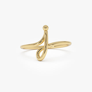 14K Gold Wire Handwriting Initial Ring for Personal Gift