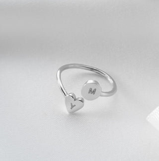 Bague en or 14 carats avec double nom et cœur ouvert pour cadeau