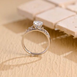 Bague de fiançailles en diamant inspirée de la nature avec moissanite taille ronde de 2,0 à 3,0 ct