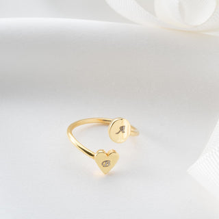 Double Name Open Heart Ring in 14K Gold for Gift