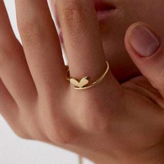 Anillo en forma de corazón de oro de 14 quilates, regalo para mujer