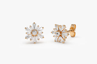 Boucles d'oreilles à tige en diamants Moissanite ronds et baguettes de 1,5 ct pour femmes