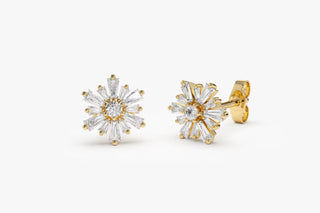 Boucles d'oreilles à tige en diamants Moissanite ronds et baguettes de 1,5 ct pour femmes