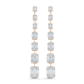 Boucles d'oreilles longues pendantes en diamants Moissanite baguette et ronde 4,53 TCW