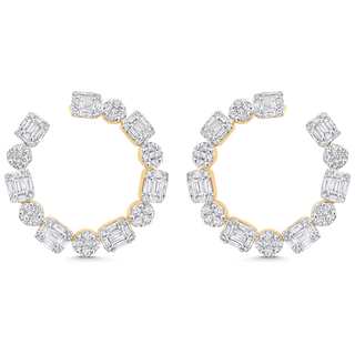 Boucles d'oreilles créoles en diamants Moissanite rondes et baguettes 2,57 TCW