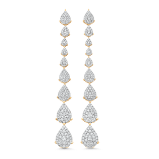 Boucles d'oreilles longues pendantes en diamants et moissanite en forme de poire et de ronde de 2,18 TCW