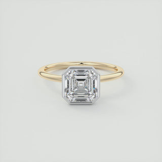 Bague de fiançailles bicolore en moissanite solitaire taille Asscher 2 carats sertie d'une lunette 