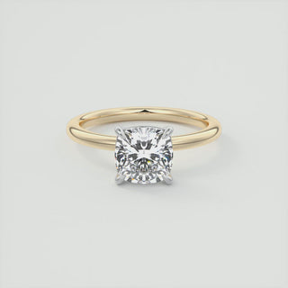 2CT Cushion Cut Two Tone Solitaire Moissanite Engagement Ring