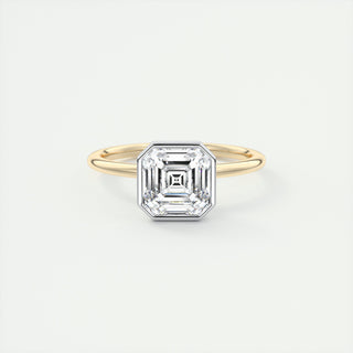 Bague de fiançailles bicolore en moissanite solitaire taille Asscher 2 carats sertie d'une lunette 