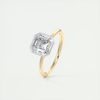 Bague de fiançailles bicolore en moissanite solitaire taille Asscher 2 carats sertie d'une lunette 