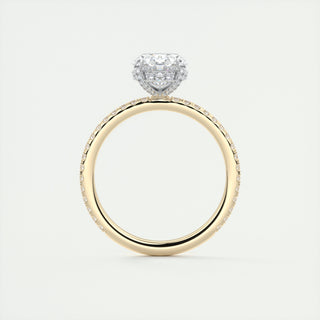 2CT Oval Center Pavé Encrusted Moissanite Two Tone Engagement Ring