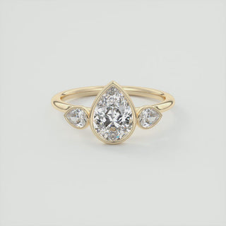 2CT Pear Three Stone Bezel Solitaire Engagement Ring