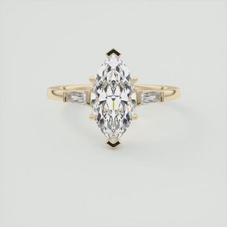 2CT Marquise & Baguette Three Stone Solitaire Moissanite Engagement Ring