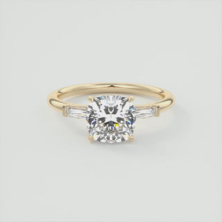 2CT Cushion Flush Stacking Three Stone Solitaire Moissanite Engagement Ring