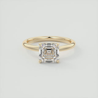 Anillo de compromiso solitario con diamante de moissanita de talla Asscher de 2 quilates