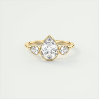 2CT Pear Three Stone Bezel Solitaire Engagement Ring