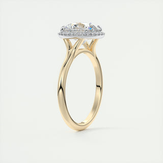 2CT Round Center with French Set Halo Solitaire Moissanite Two Tone Engagement Ring