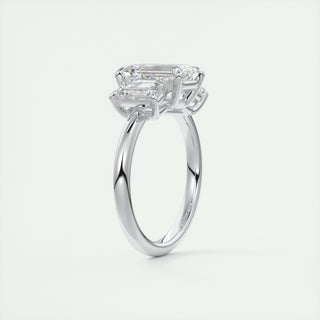 2CTEmerald Cut Three Stone Moissanite Engagement Ring