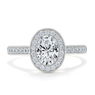 1.0 CT Oval Cut Halo Pave Moissanite Engagement Ring