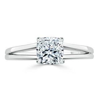 1.0 CT Cushion Shaped Moissanite Solitaire Split Shank Engagement Ring