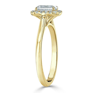 0.75 CT Emerald Cut Halo Moissanite Engagement Ring