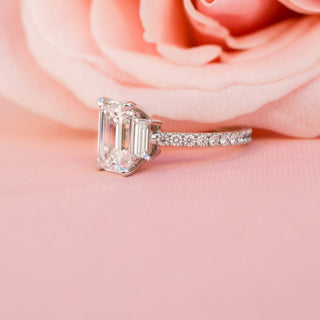 2.75CT Emerald Cut Moissanite Three Stone Pave Diamond Engagement Ring - ELITE CARAT