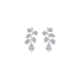 Boucles d'oreilles pendantes en grappe de diamants et moissanite ronde de 0,97 TCW