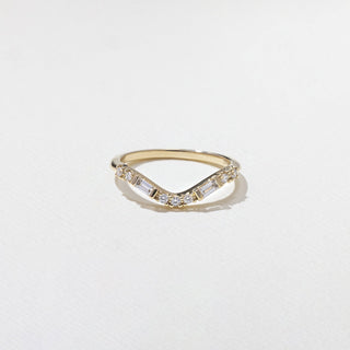 0.26 TCW Round and Baguette V Shape Wedding Band