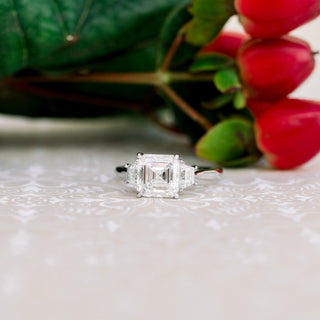 2.0CT Asscher Three Stone Moissanite Diamond Solitaire Engagement Ring