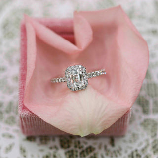 2.15 CT Emerald Cut Moissanite Halo Pave Diamond Engagement Ring - ELITE CARAT