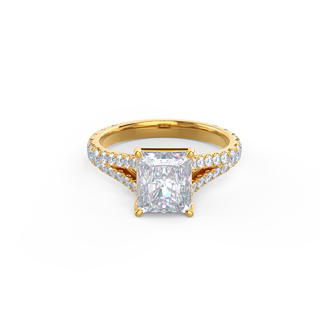 Bague de fiançailles en or massif 18 carats avec tige fendue et moissanite taille radiant de 2,50 ct 